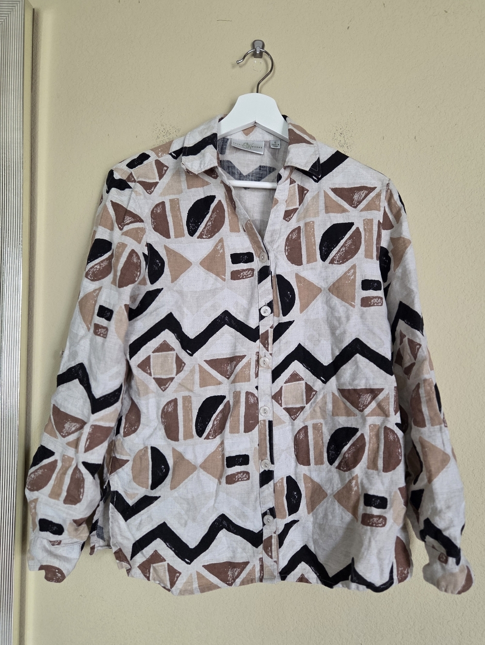 100% Linen Studio Works Button Up Shirt Eclectic Funky Artsy Boho